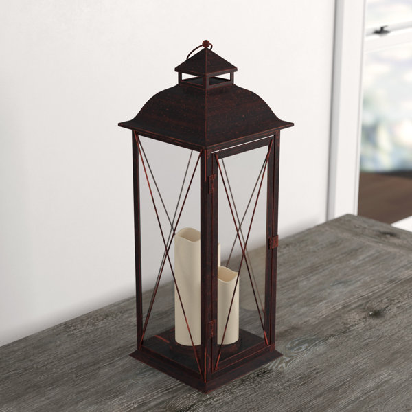 Three Posts™ Traditional Tall 27.25" Metal Floor Lantern with Candle Included & Reviews Wayfair